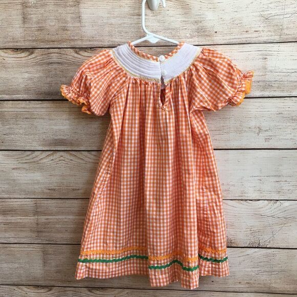LIL CACTUS SMOCKED DRESS IN ORANGE AND WHITE GINGHAM - Picture 2 of 5